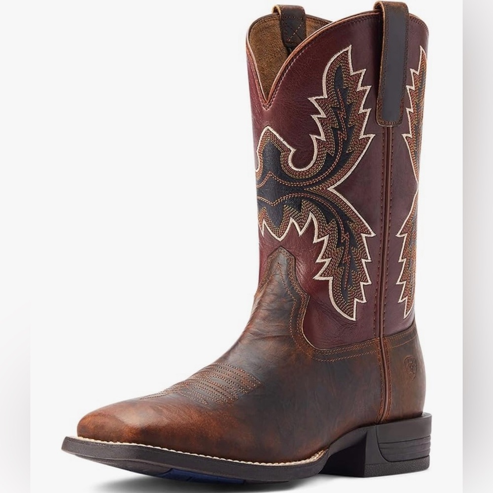 Ariat Men’s Brown and Cognac Wide Square Toe Western Cowboy Boots w/Shockshield